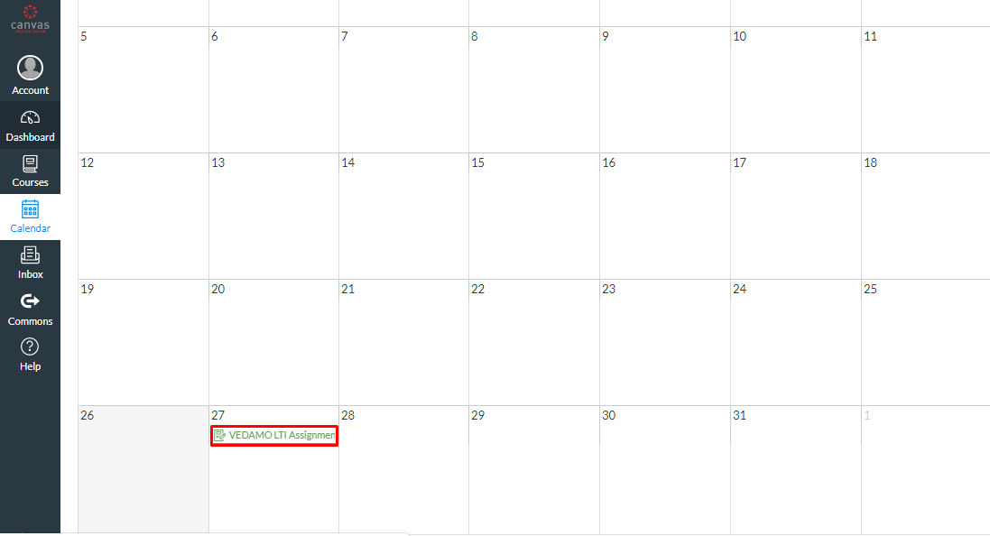 VEDAMO virtual classroom assignment in Canvas - calendar VEDAMO virtual classroom assignment in Canvas - calendar