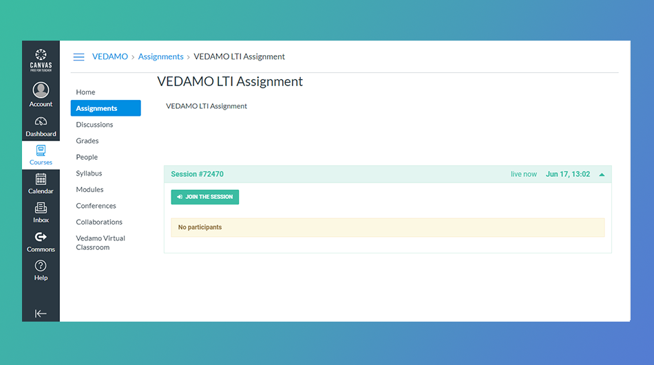 Join Virtual classroom as student from Canvas calendar: VEDAMO LTI Assignment Join Virtual classroom as student from Canvas calendar: VEDAMO LTI Assignment