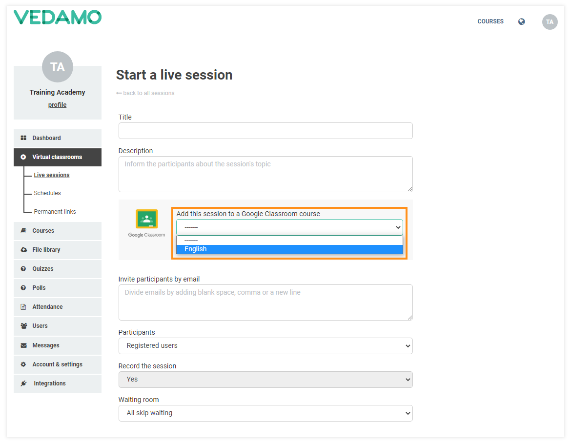 Vedamo and Google Integrations: Selecting a Course