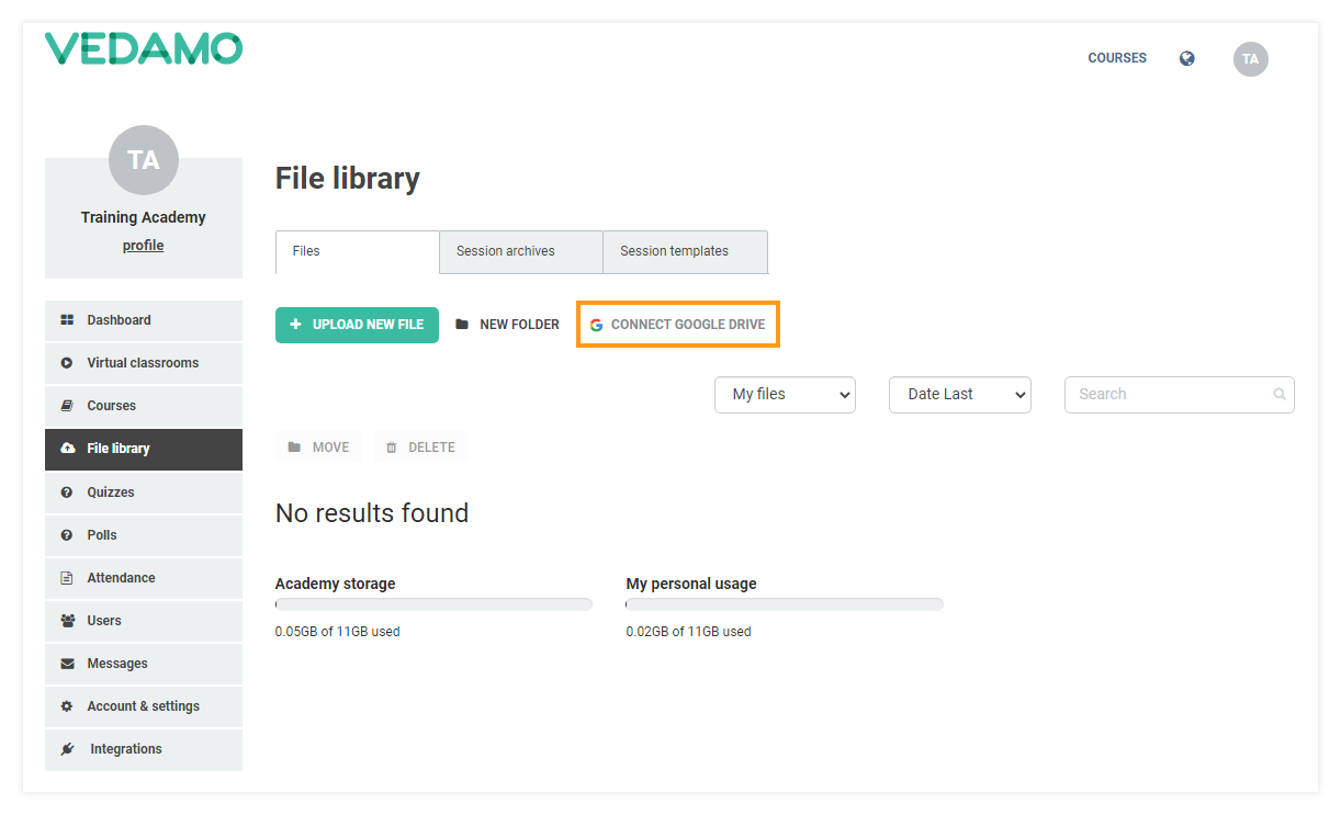 VEDAMO and Google Integrations: Vedamo's File Library connect to Google Drive