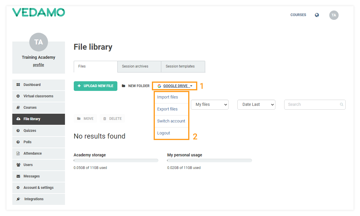 Vedamo and Google Integrations: Vedamo File Library and Google Drive