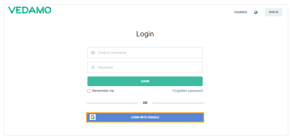 VEDAMO and Google Integrations: Log in with Google