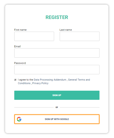 Register using Google Sign up with Google