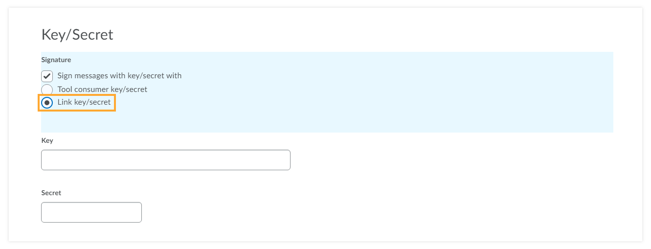 Remember to choose Link Key/Secret
