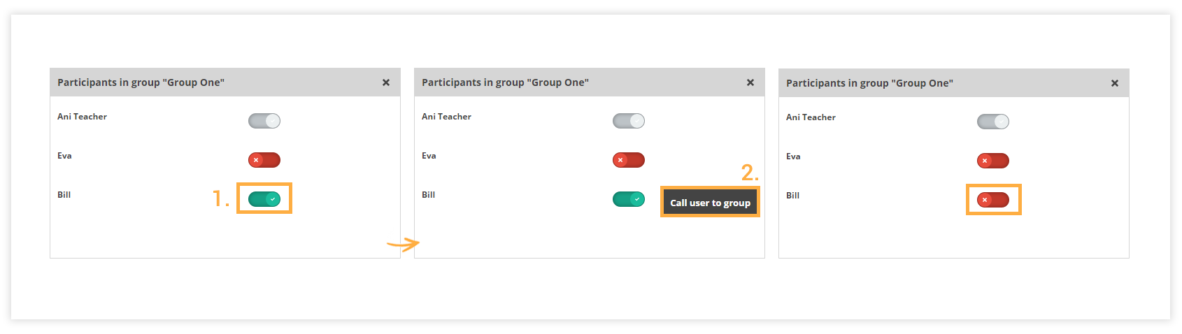 How to add, call, and remove participants from the group