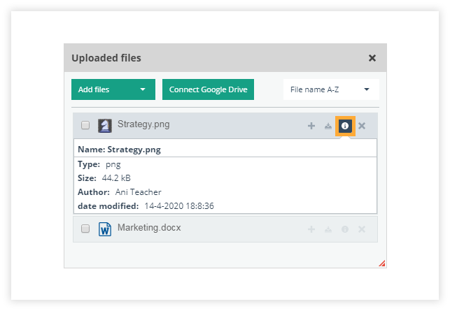 Check the file info to see the info associated with the file itself