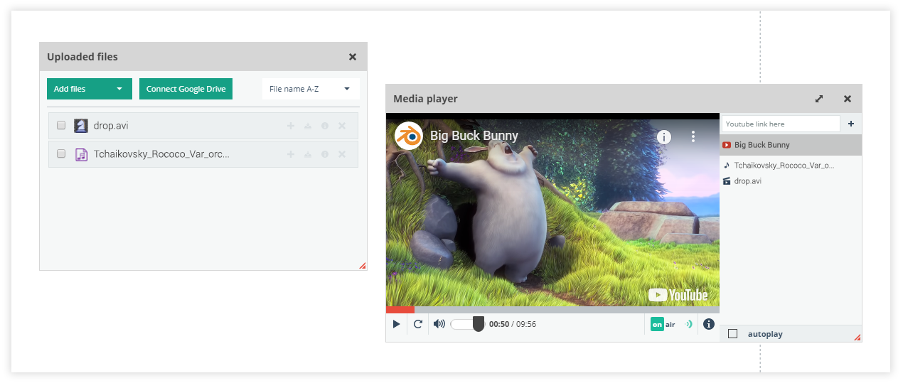 Media Player in the Virtual classroom: Drag the uploaded files up and down to re-arrange them accordingly in the media plaeyr Media Player in the Virtual classroom: Drag the uploaded files up and down to re-arrange them accordingly in the media plaeyr