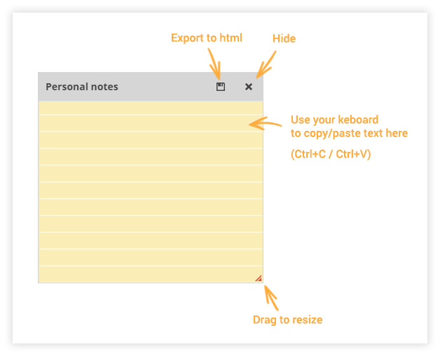 The personal notes allow you to take notes during the lesson as they're private and only for you to see