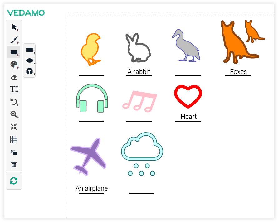 The shape library provides a number of pre-defined elements you may use during your lessons