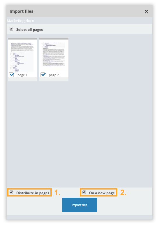 When you uploaded a file you can distribute it to a new page and according to your preferences