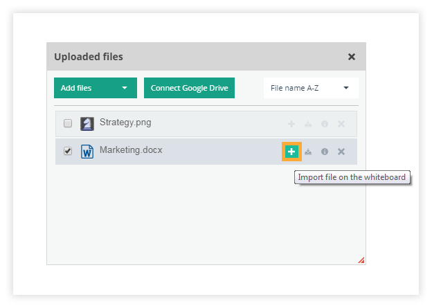 Import files on the whiteboard