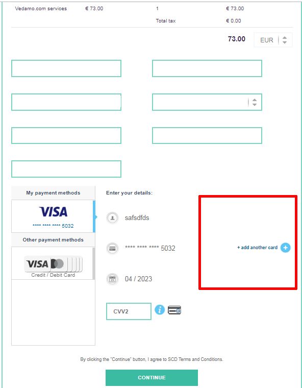 How to change my credit card details in VEDAMO billing - Add new card