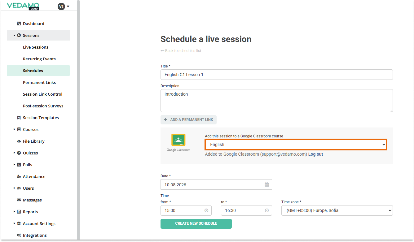 Creating Schedules for Virtual Classrooms: Adding a Google Classroom