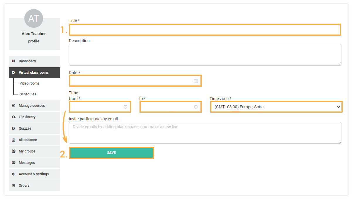 Schedules for Virtual Classrooms: Schedules creation page