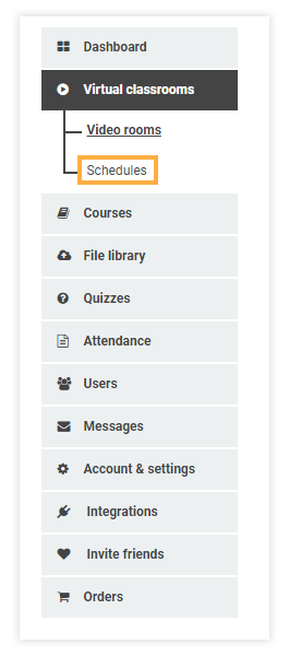 Schedules for Virtual Classrooms: Virtual classroom "schedules" tab