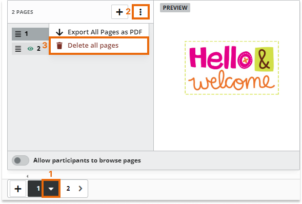 Online Whiteboard Settings: Deleting all the pages can done easily