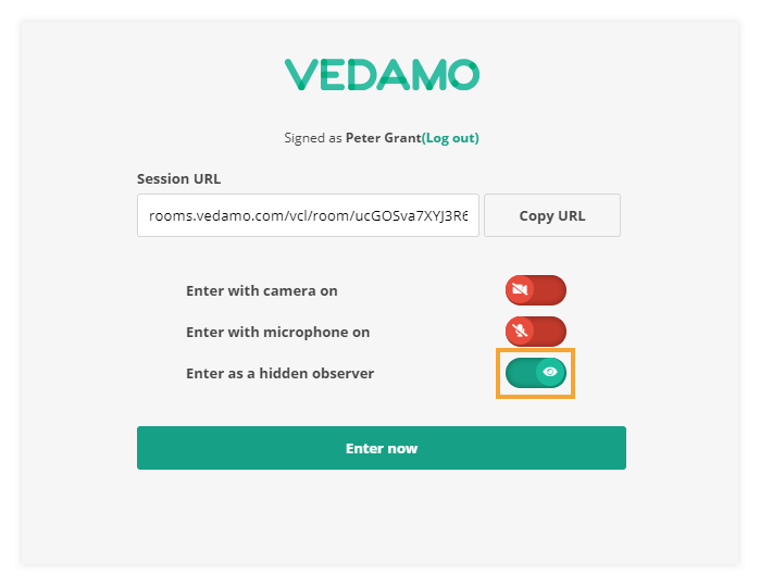 Virtual classroom observers. The observer role: Admins will have to move the observe slider