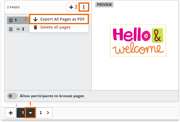 Online Whiteboard Settings: PDF Export option