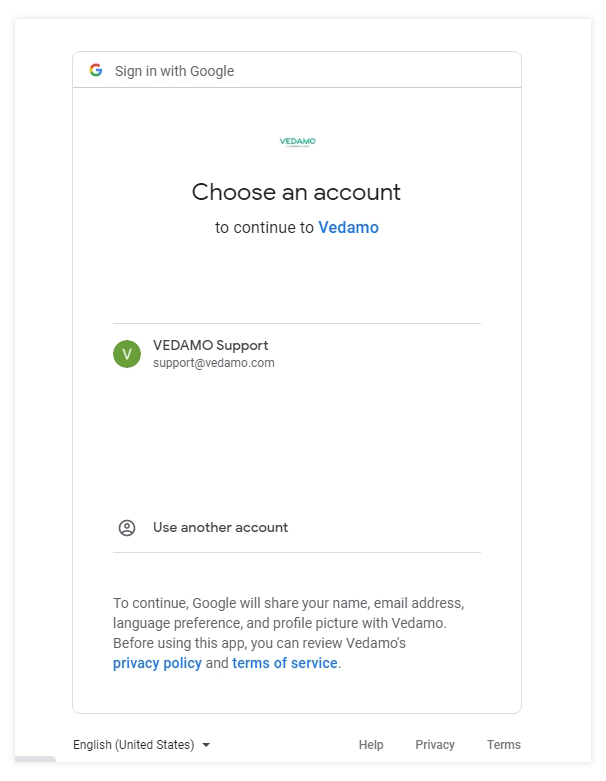 Vedamo and Google Integrations: Choosing Accounts