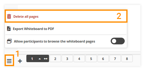 Online Whiteboard Settings: Deleting all the pages can done easily