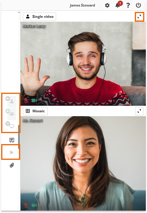 Individual video and Screen Share in the Virtual Classroom: the video boxes on the right side of the screen will be inactive as well