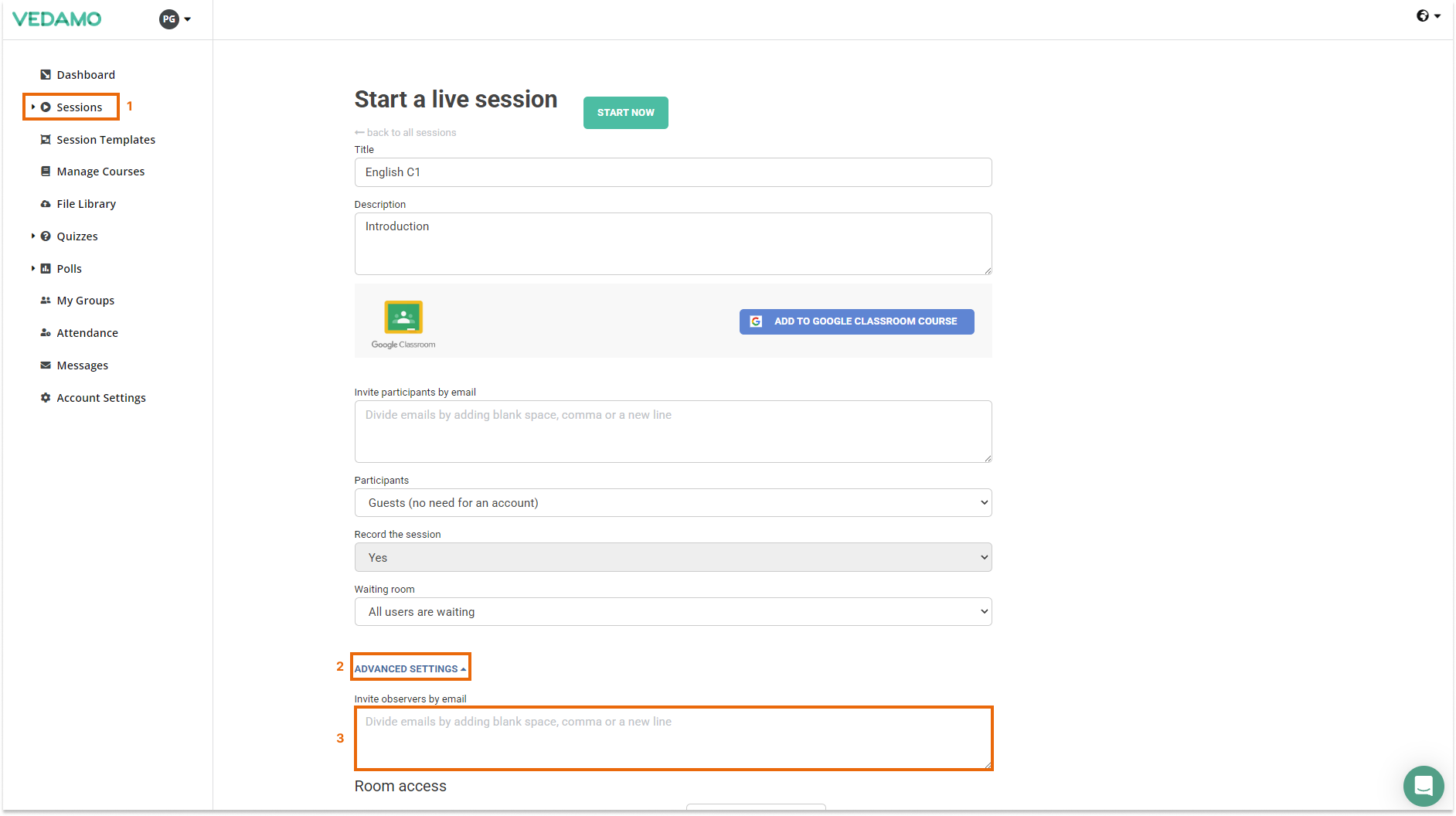 Virtual classroom observers. The observer role: observer email box