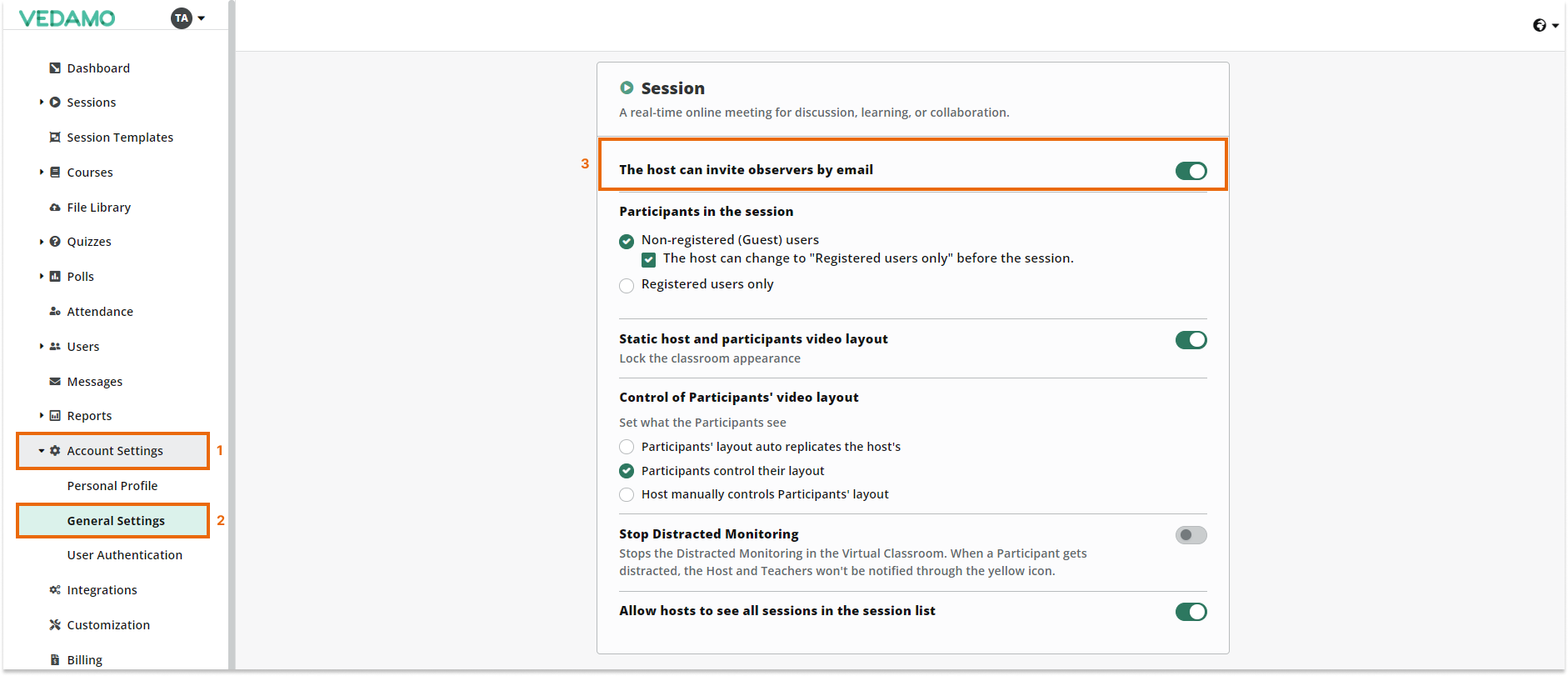 Virtual classroom observers. The observer role: Clicking on the "the host can invite observers" will let the host invite observers