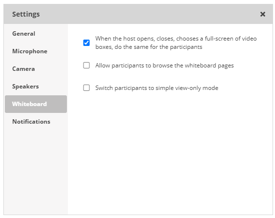 Online Whiteboard Settings