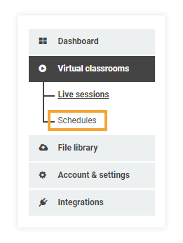 Schedules for Virtual Classrooms: Virtual classroom "schedules" tab