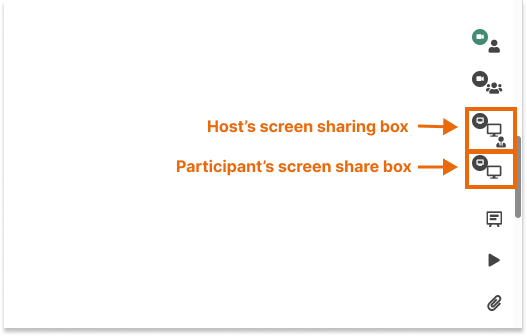 Individual video and Screen Share in the Virtual Classroom: Host's and Participant's screen sharing boxes