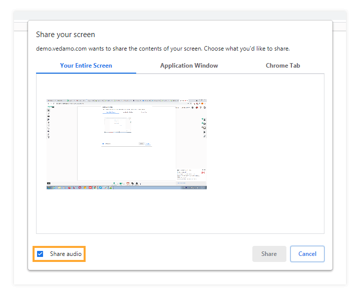 Location of the "Share audio" button