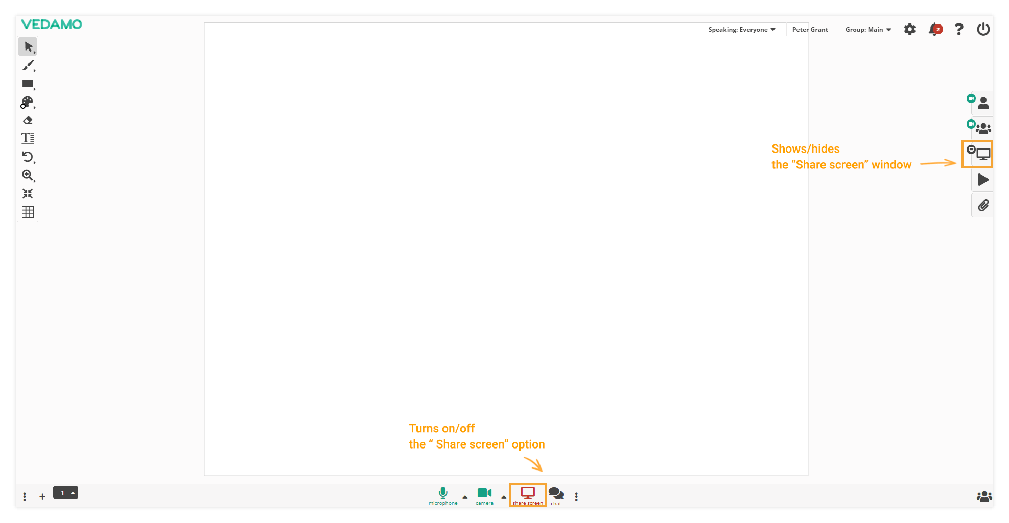 Individual video and Screen Share in the Virtual Classroom: Screen Share