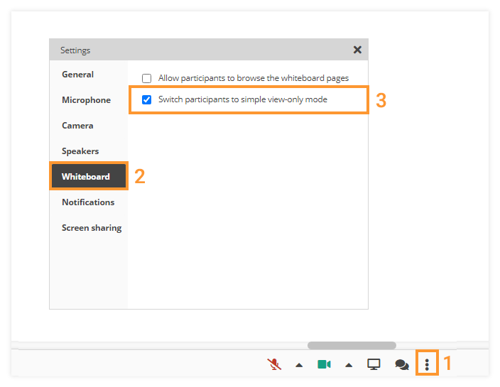 Whiteboard Settings: Simple View-Only Online Whiteboard Settings: Simple Mode