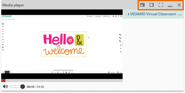 Individual video and Screen Share in the Virtual Classroom: notice the inactive greyed out buttons when the synchronization is turned on