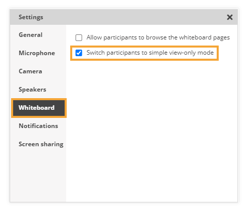 Whiteboard Settings: Simple View-Only Online Whiteboard Settings: Simple Mode