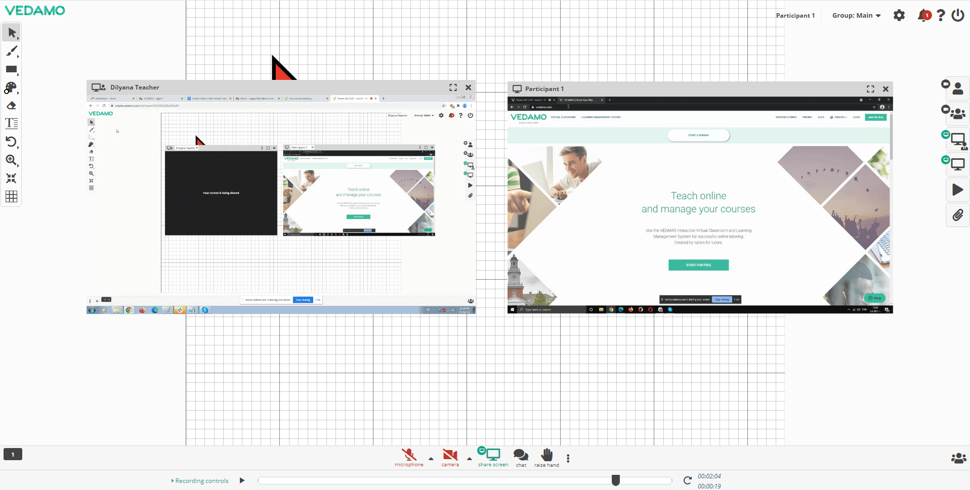 Two shared screens – participant’s point of view in the recordings