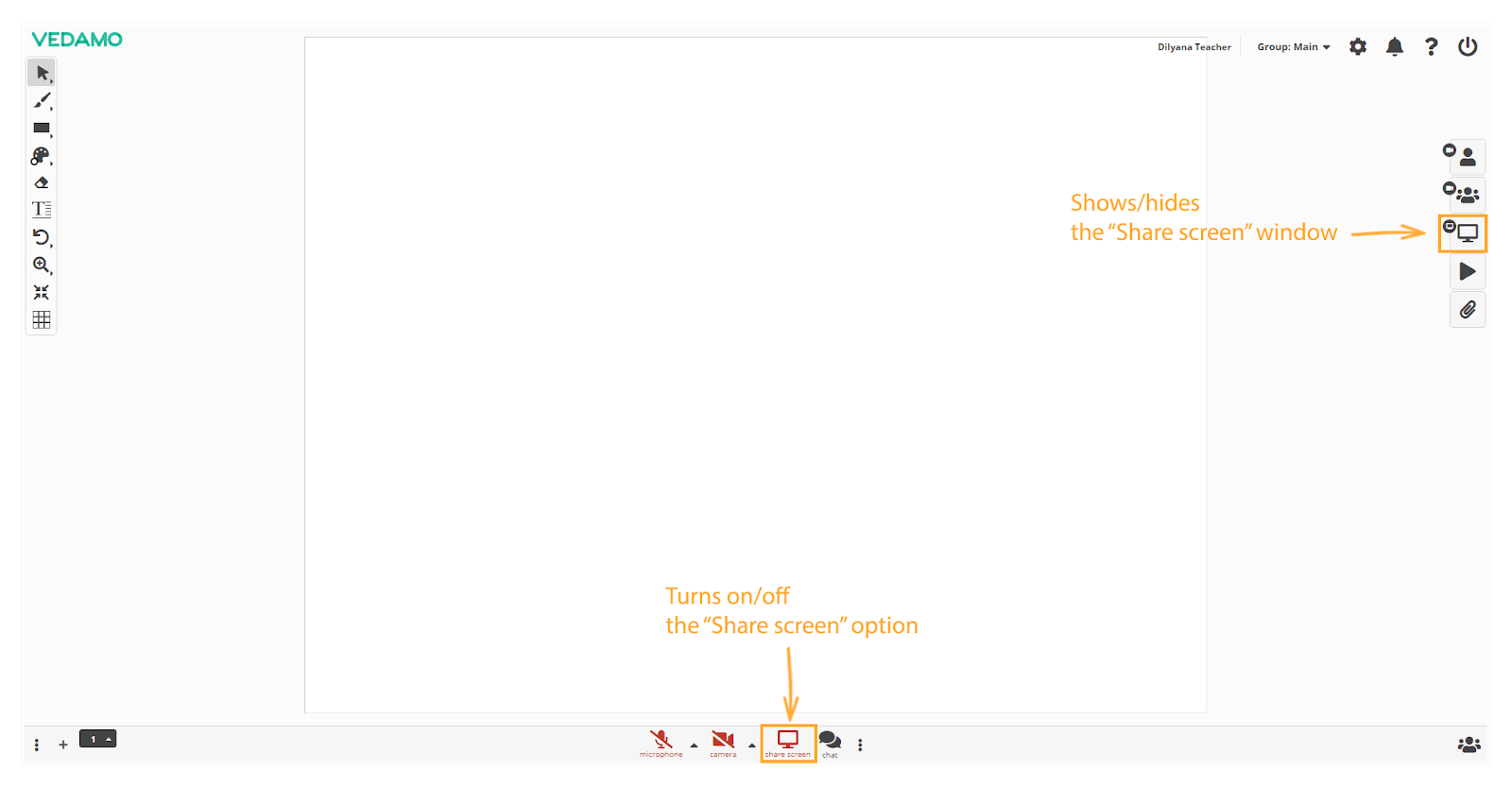 Individual video and Screen Share in the Virtual Classroom: Screen Share