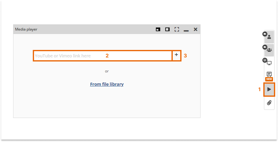 Media Player in the Virtual Classroom: Paste the copied Vimeo link in the media player to load and play it