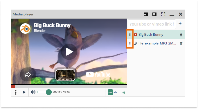 Media Player in the Virtual classroom: Drag the uploaded files up and down to re-arrange them accordingly in the media plaeyr Media Player in the Virtual Classroom: Drag the uploaded files up and down to re-arrange them accordingly in the media player