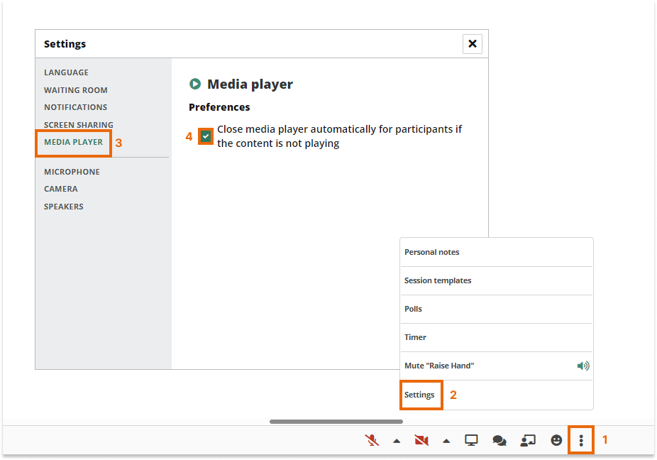 Media Player in the Virtual Classroom Automatic close if no content is being played
