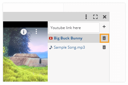 Media Player in the Virtual classroom: Click the X button to delete the video from the media player Media Player in the Virtual classroom: Click the trashcan button to delete the video from the media player