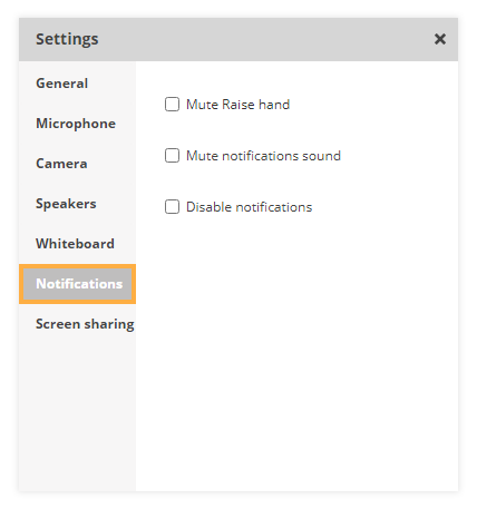Sound Controls in the virtual classroom: Notifications Settings Sound Controls in the virtual classroom: Notifications Settings