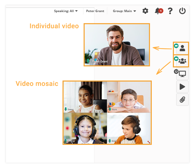 Camera Controls in the virtual classroom: Individual and Mosaic videos in the virtual classroom