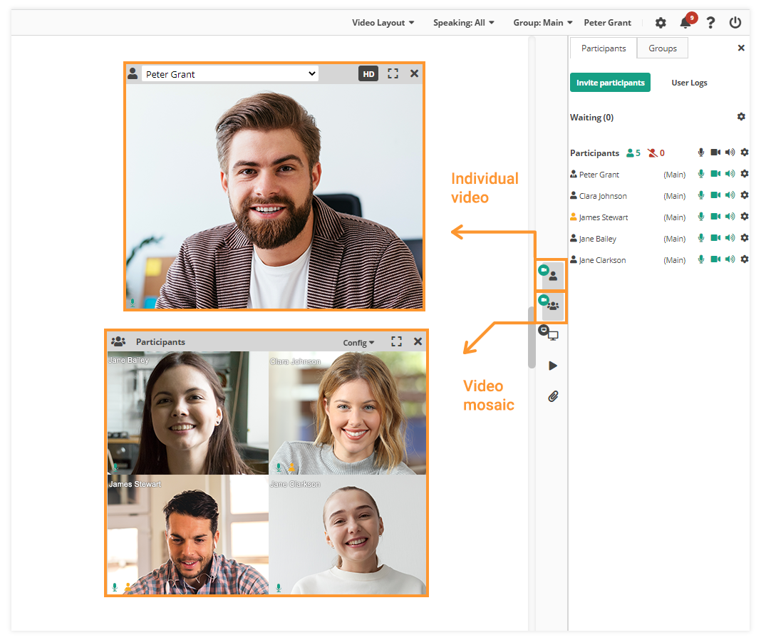 Camera Controls in the virtual classroom: Individual and Mosaic videos in the virtual classroom