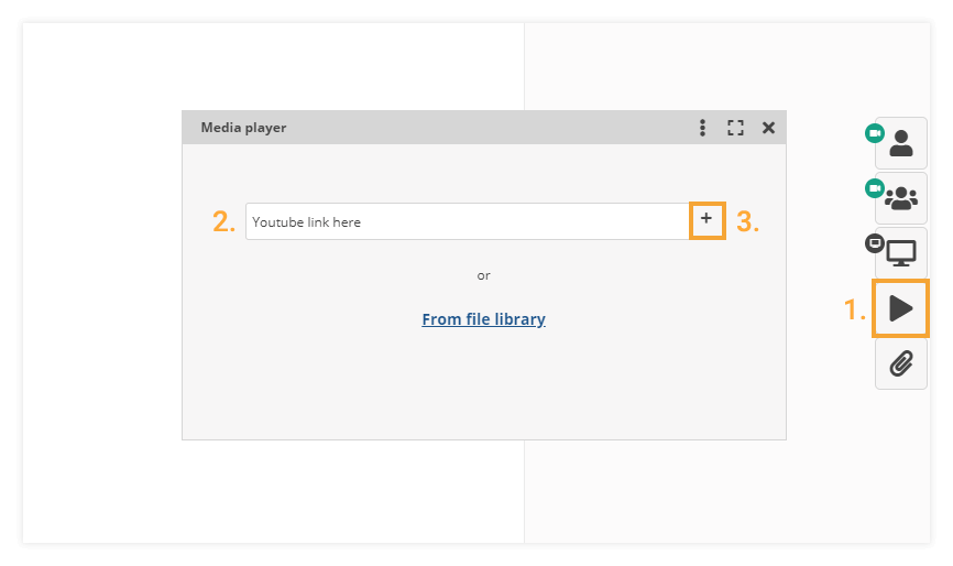 Media Player in the Virtual classroom: Paste the copied link in the media player to load and play it Media Player in the Virtual classroom: Paste the copied link in the media player to load and play it for your students