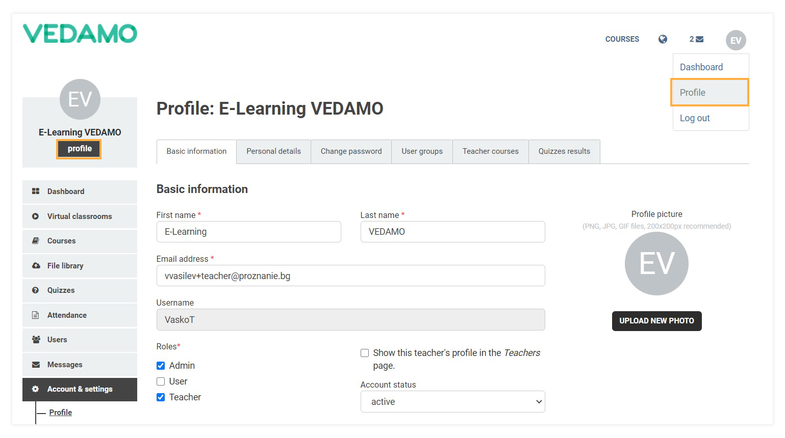 Click on Profile to open the Profile Settings menu Click on Profile to open the Profile Settings menu