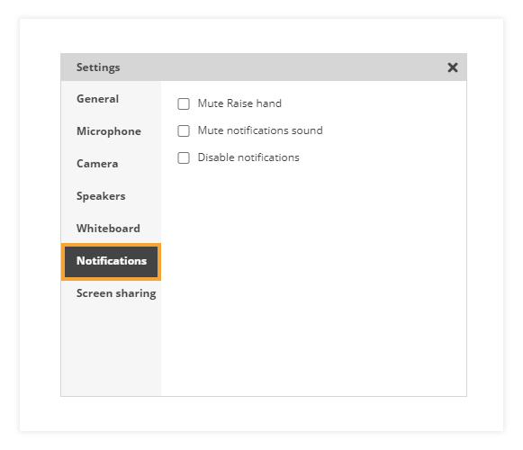 Sound Controls in the virtual classroom: Notifications Settings