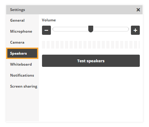 Sound Controls in the virtual classroom: Speakers Settings