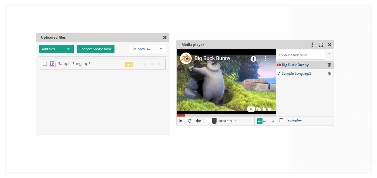 Media Player in the Virtual classroom: Drag the uploaded files up and down to re-arrange them accordingly in the media plaeyr Media Player in the Virtual classroom: Drag the uploaded files up and down to re-arrange them accordingly in the media player