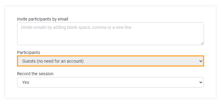 Virtual classroom settings - registered and non-registered users: Virtual classroom settings: Non-registered (guest) users enabled by the organization